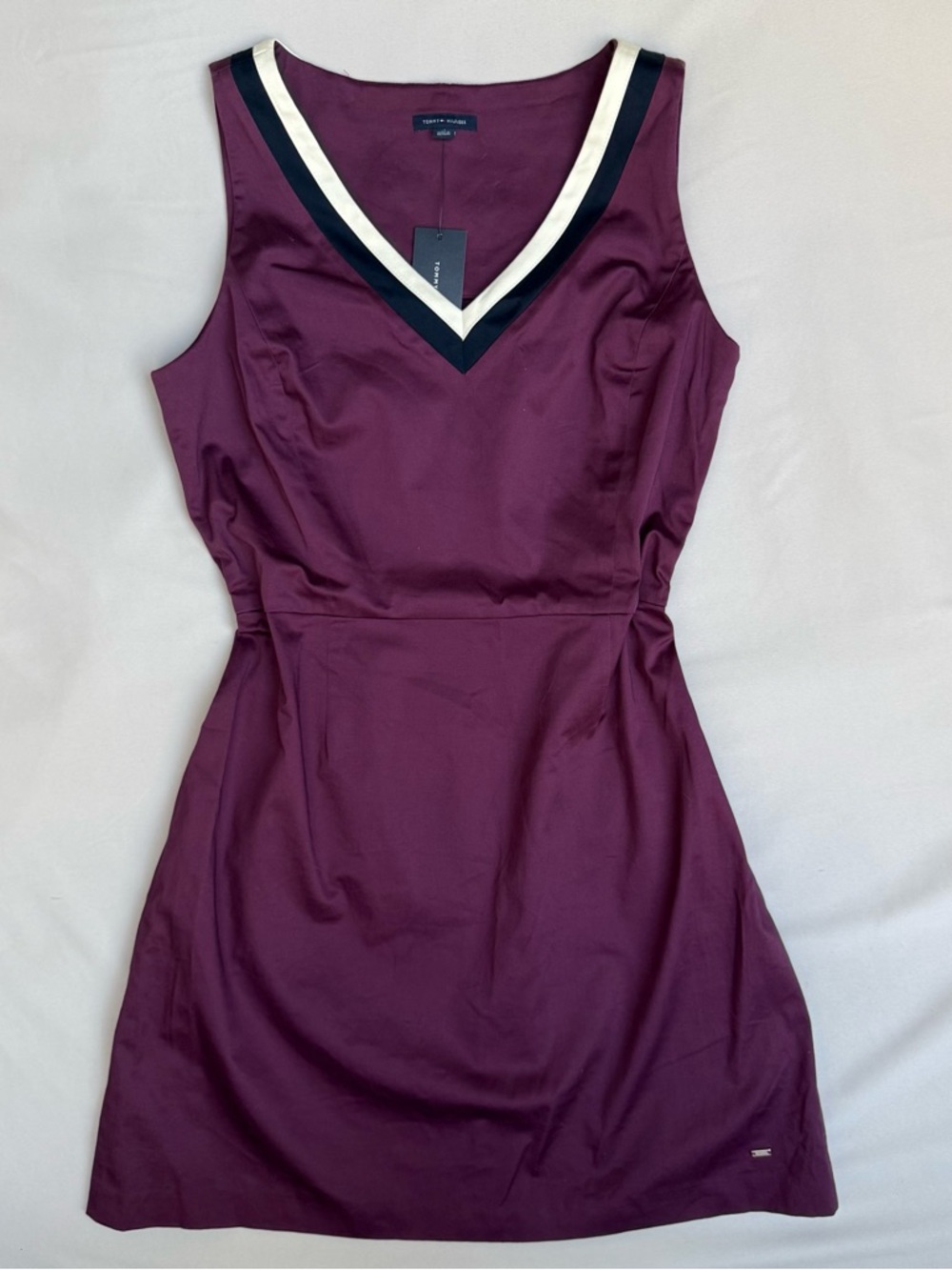 Tommy Hilfiger Plum Sleeveless V-Neck Mini Dress with Contrast Trim